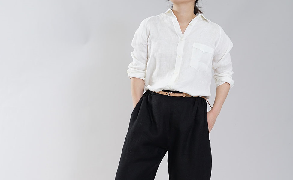 新品】wafu 袖くしゅリネントップス ／ ランプブラック 新品＊ wafu